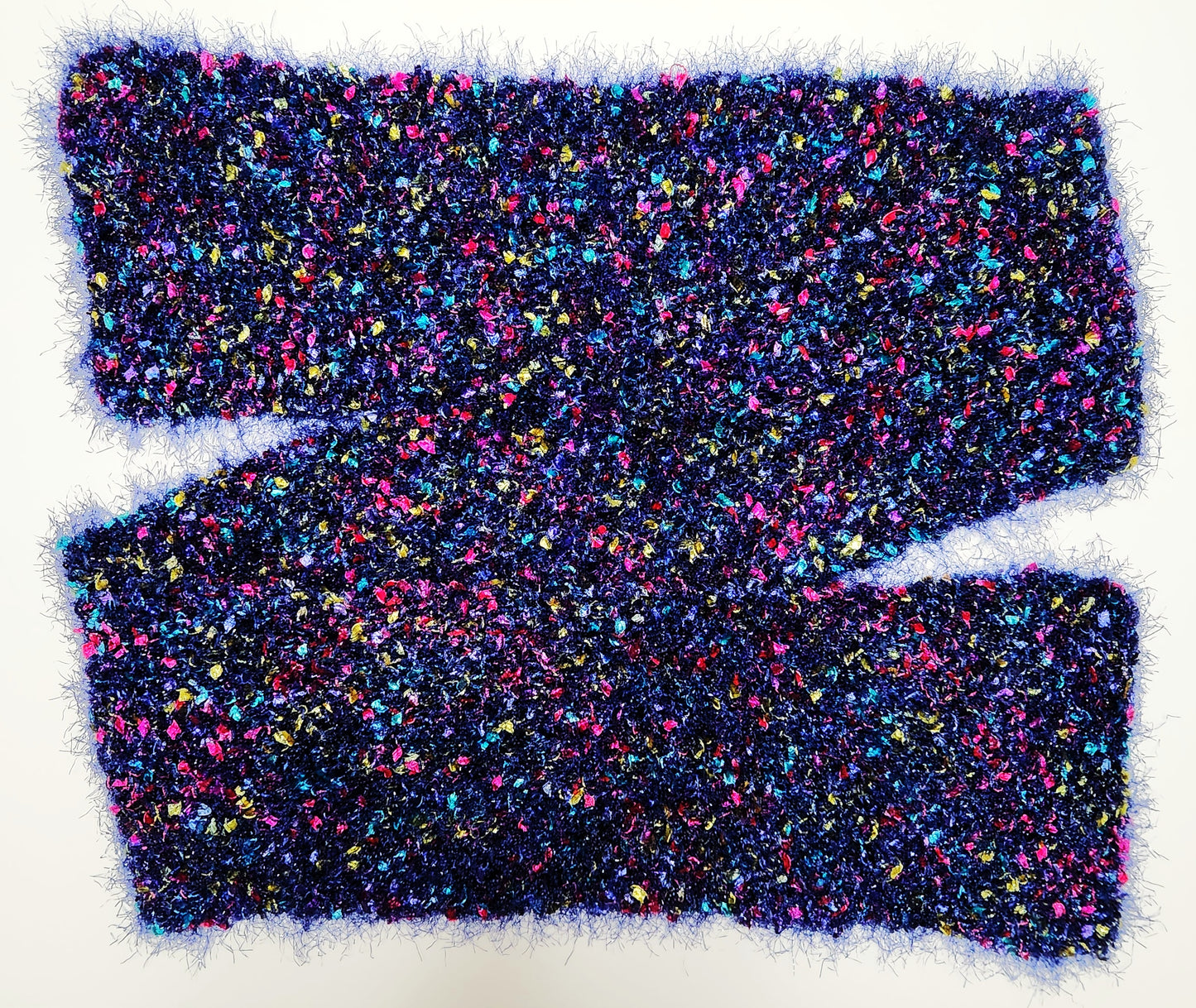 Scarf Hand-Knit Traditional | "Rhapsody In Blue" | Navy Blue Aqua Pink Lime Purple
