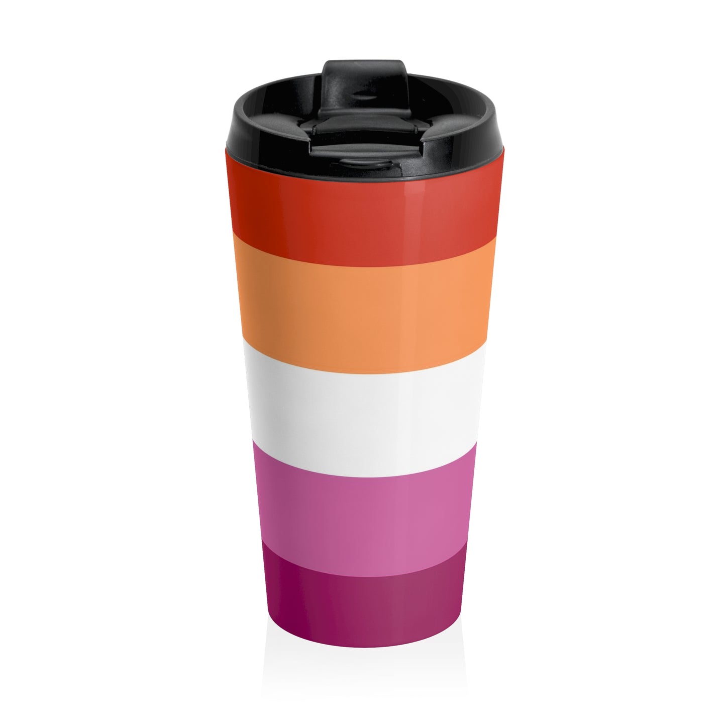 Lesbian Pride Flag 5 Stripes | Stainless Steel Travel Mug | 15oz | Orange White Pink