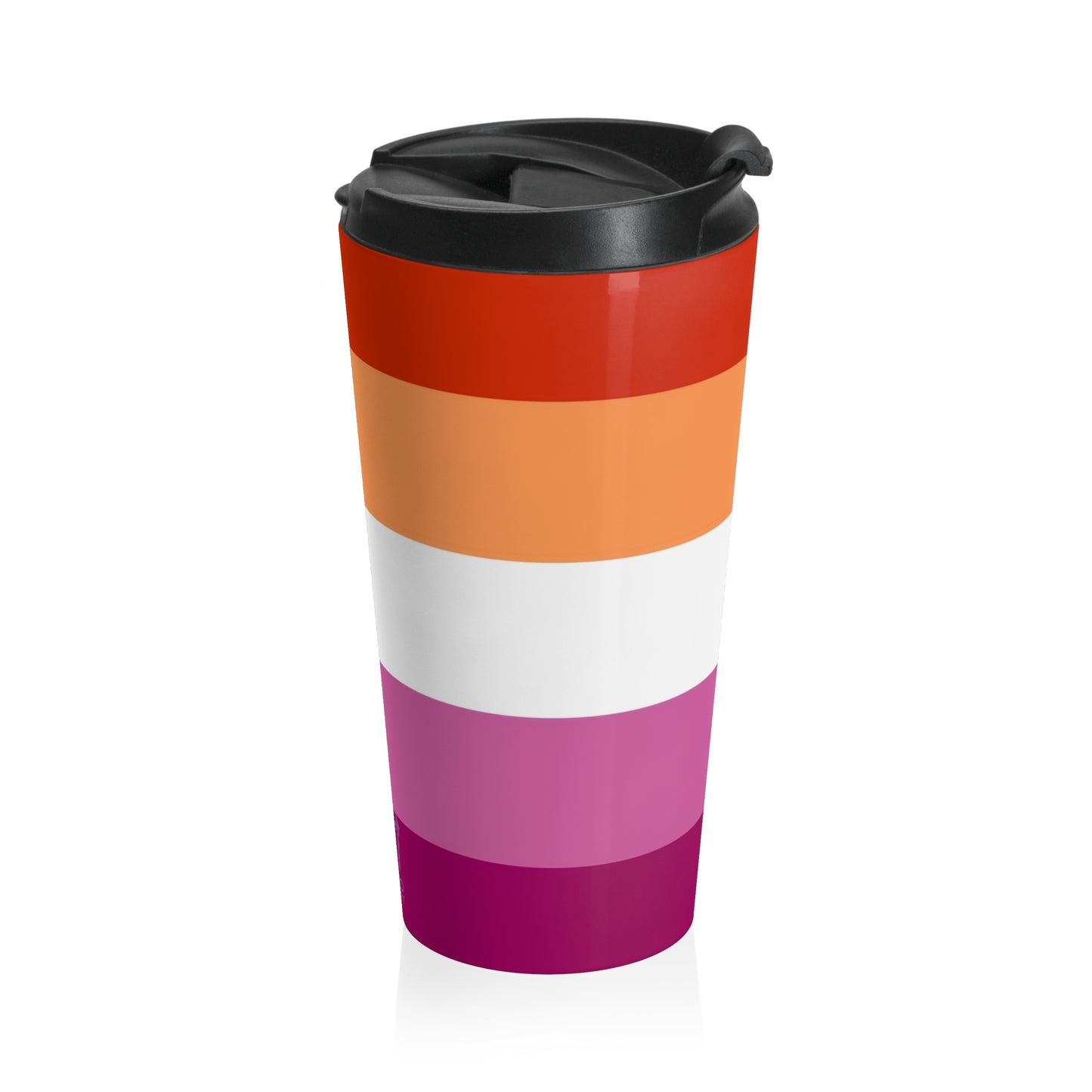 Lesbian Pride Flag 5 Stripes | Stainless Steel Travel Mug | 15oz | Orange White Pink