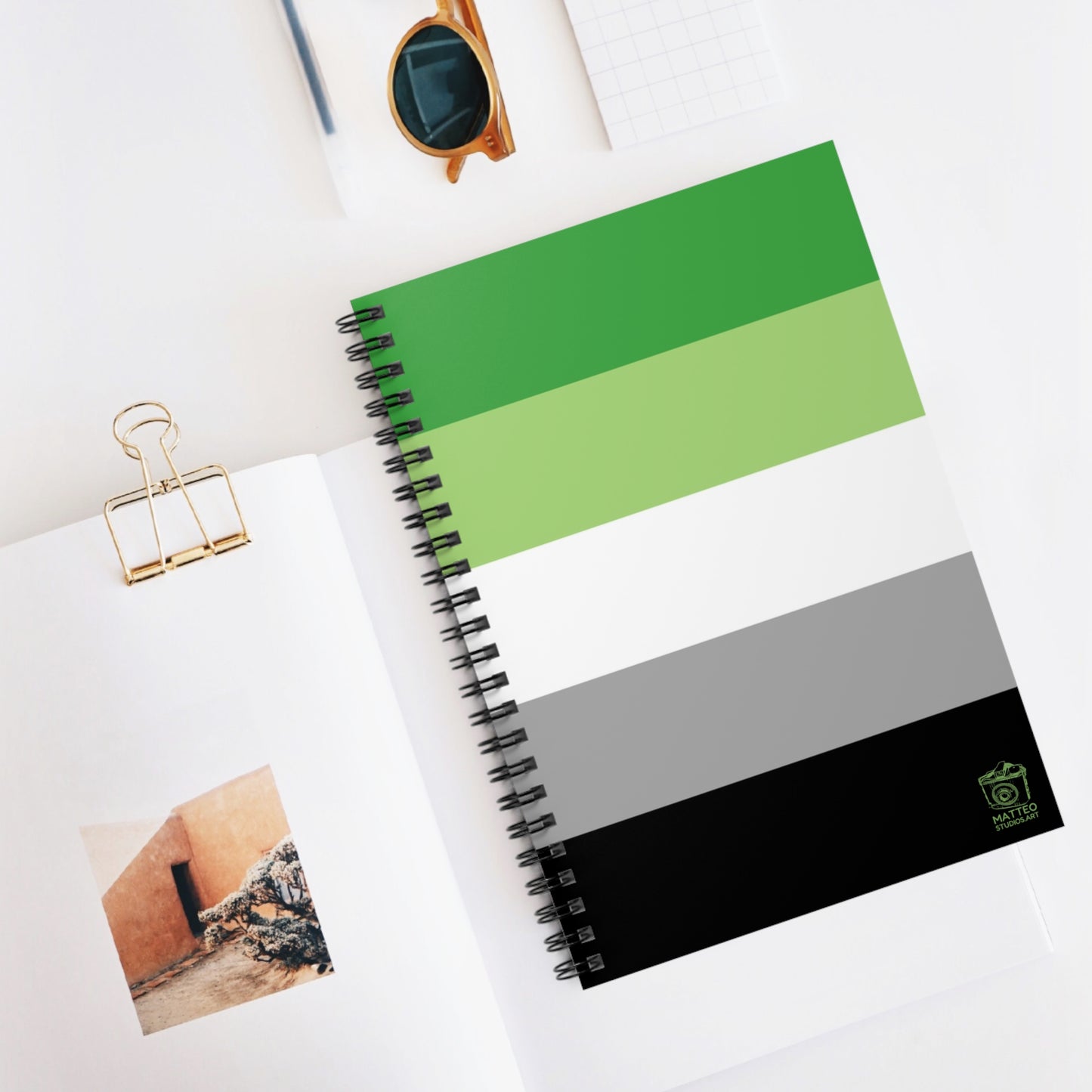 Aromantic Pride Flag | Spiral Notebook | Ruled Line | Green White Grey Black