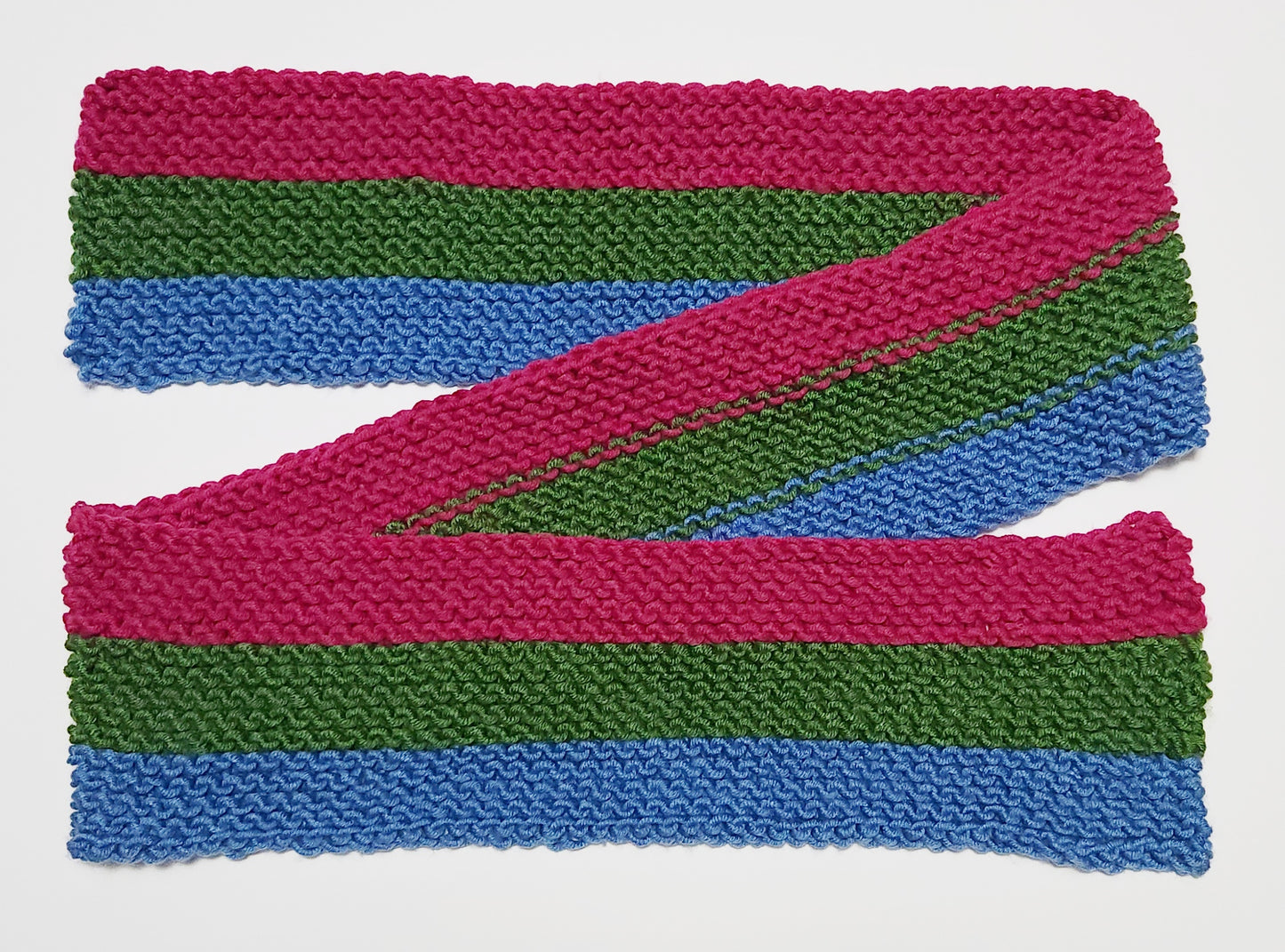 "Polysexual Pride" Hand-Knit Traditional Scarf | Rose Green Blue