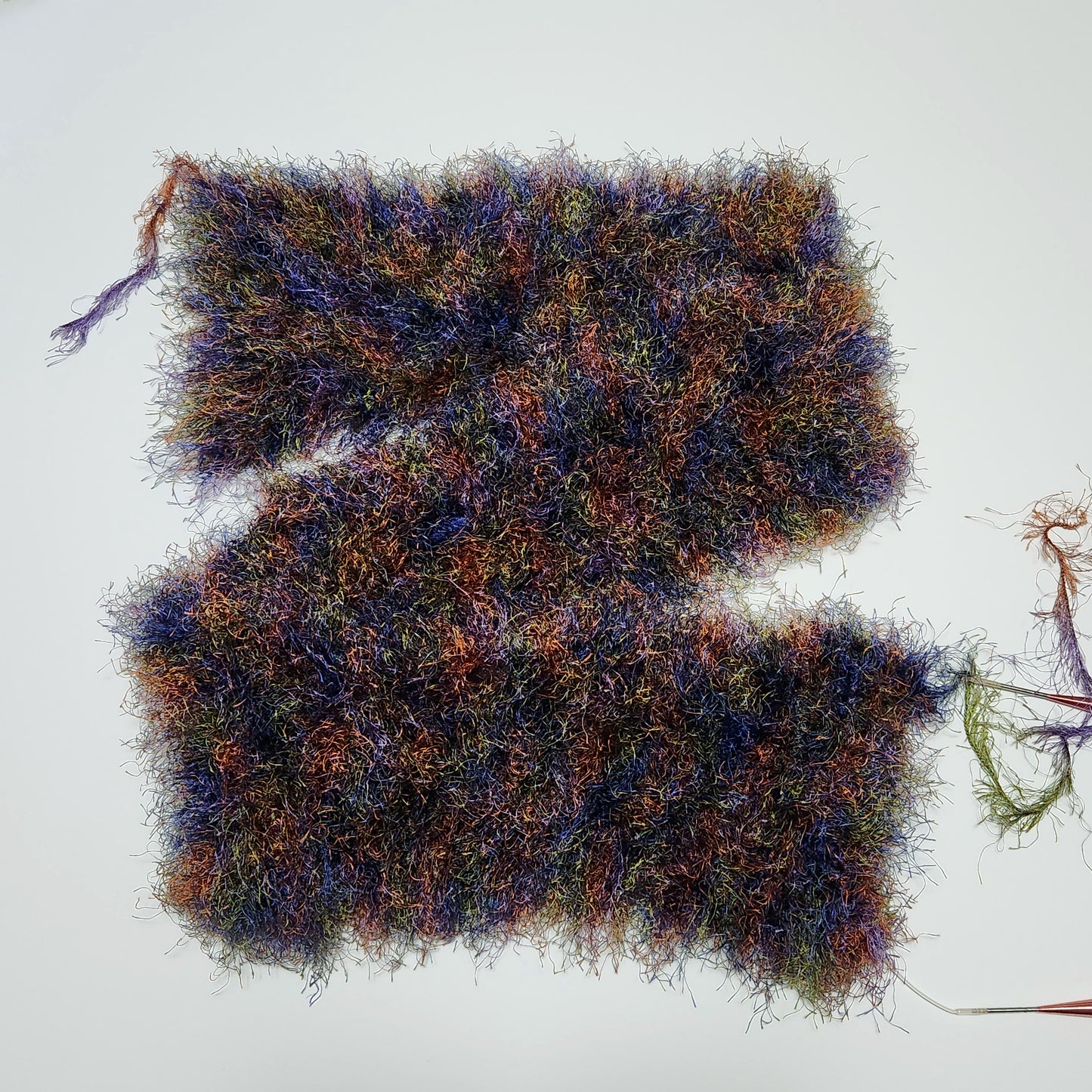 Scarf Hand-Knit Traditional | "Fireworks" | Purple Green Blue Copper
