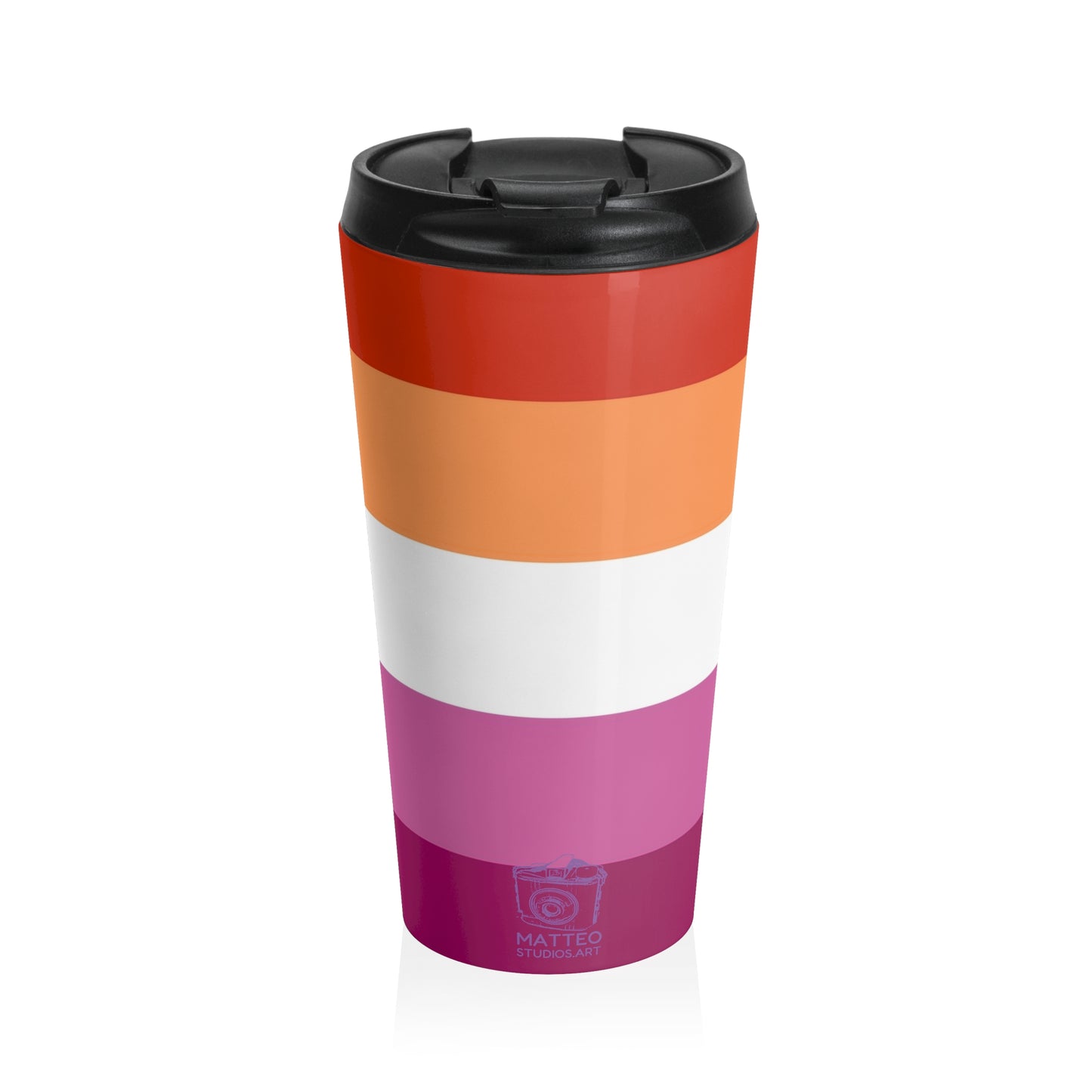 Lesbian Pride Flag 5 Stripes | Stainless Steel Travel Mug | 15oz | Orange White Pink