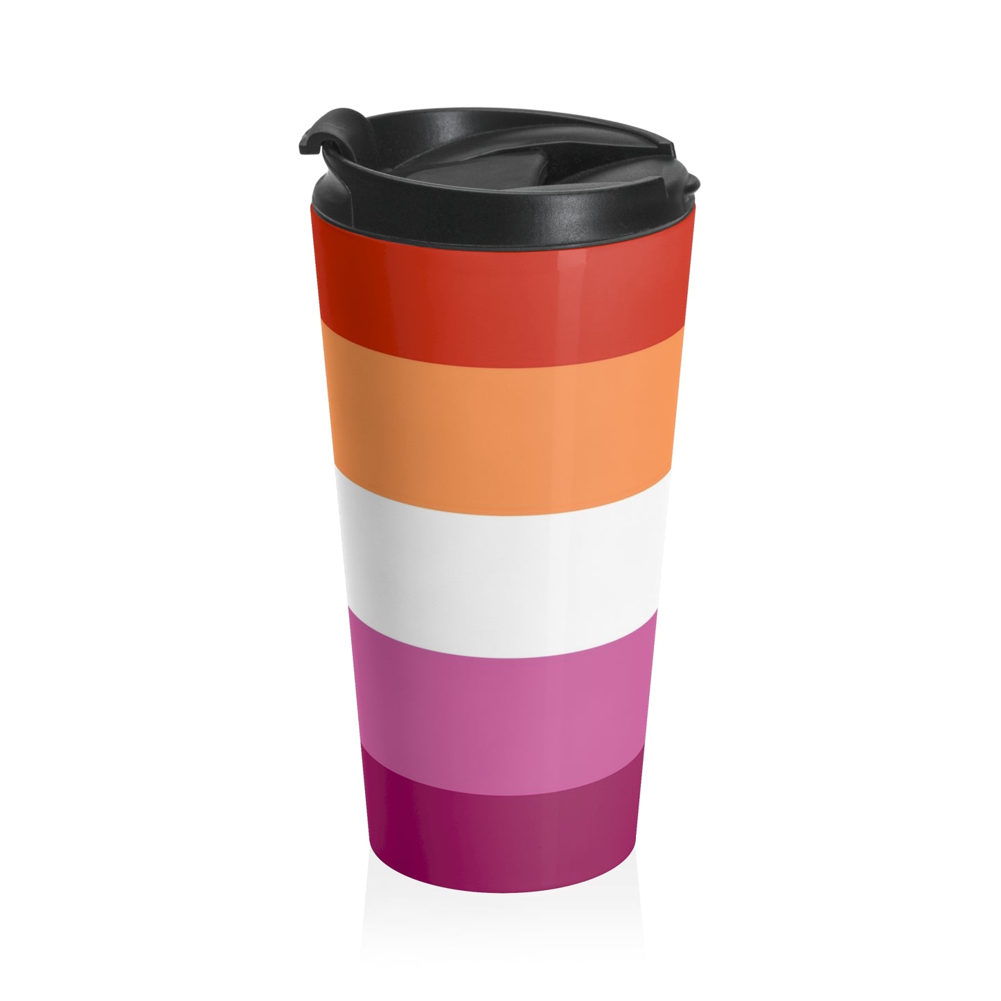 Lesbian Pride Flag 5 Stripes | Stainless Steel Travel Mug | 15oz | Orange White Pink