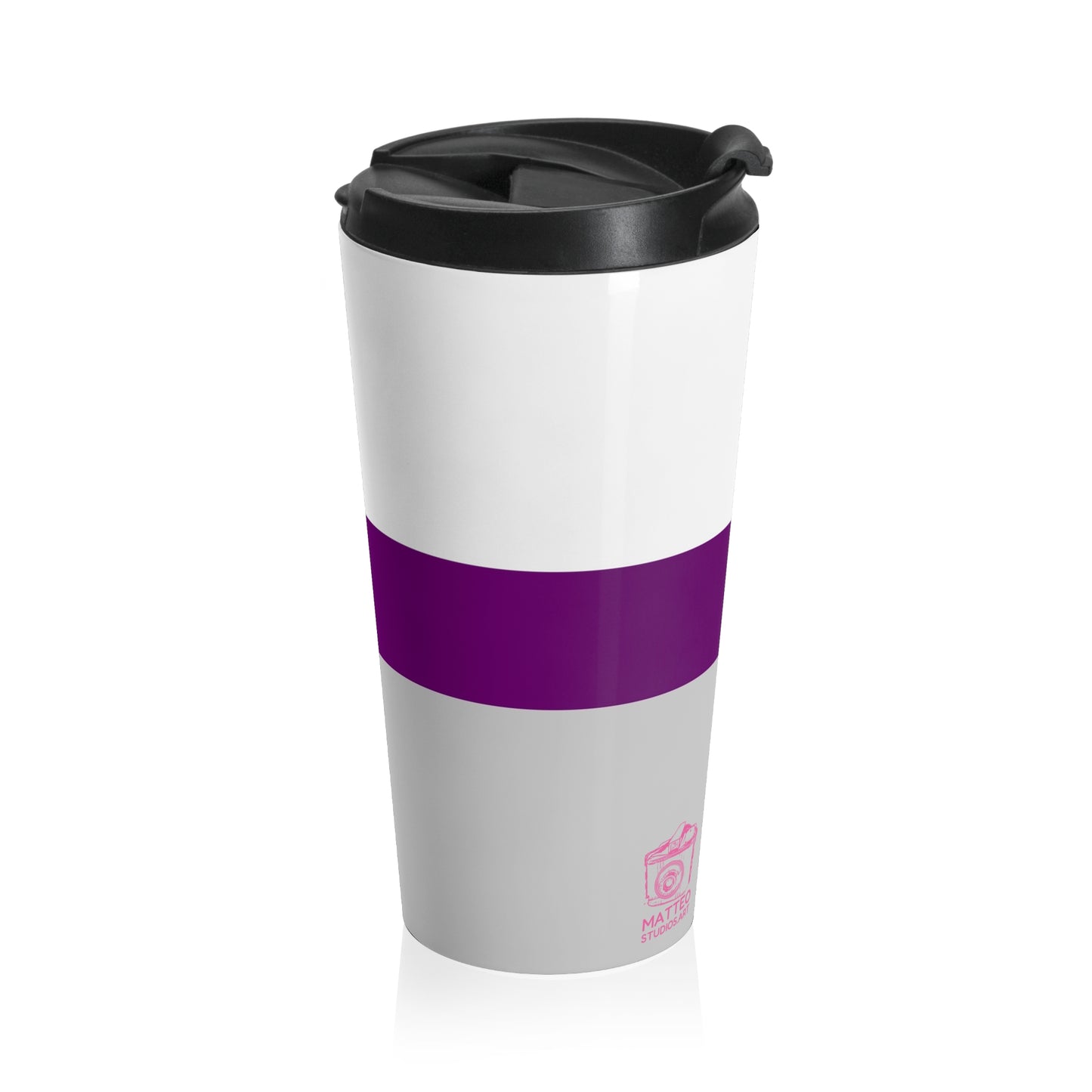 Demisexual Pride Flag | Stainless Steel Travel Mug | 15oz | Black Grey White Purple