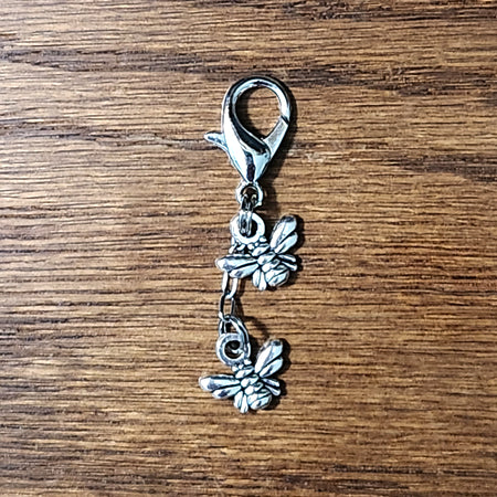 Bees Silver Wine Glass Charm | Zipper Pull | Stitch Marker
