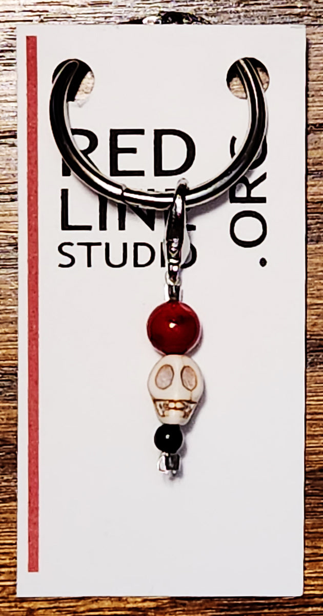 Skull White Recycled Turquoise Wine Glass Charm | Zipper Pull | Stitch Marker