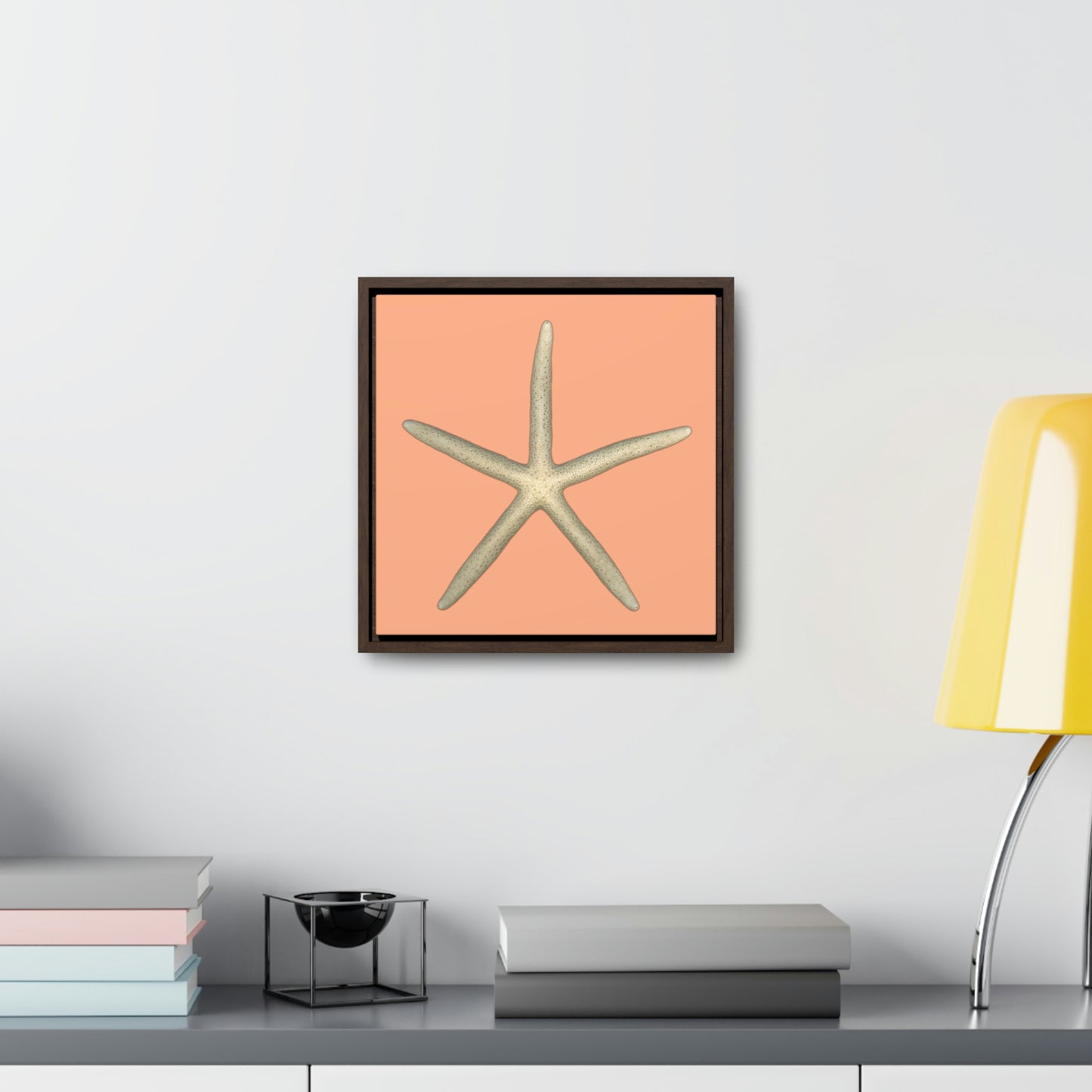 Finger Starfish Shell Top | Framed Canvas | Peach Background