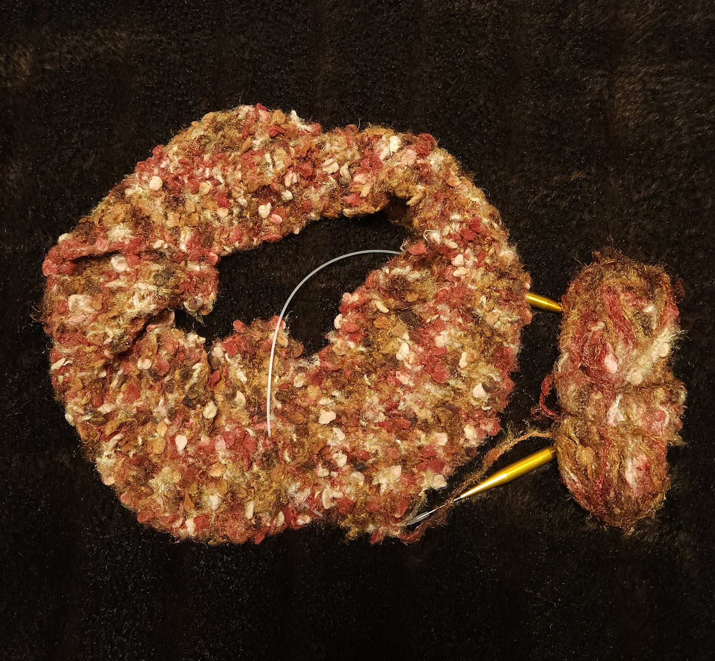 "Autumn" Hand-Knit Traditional Scarf | Red Brown Bronze Tan