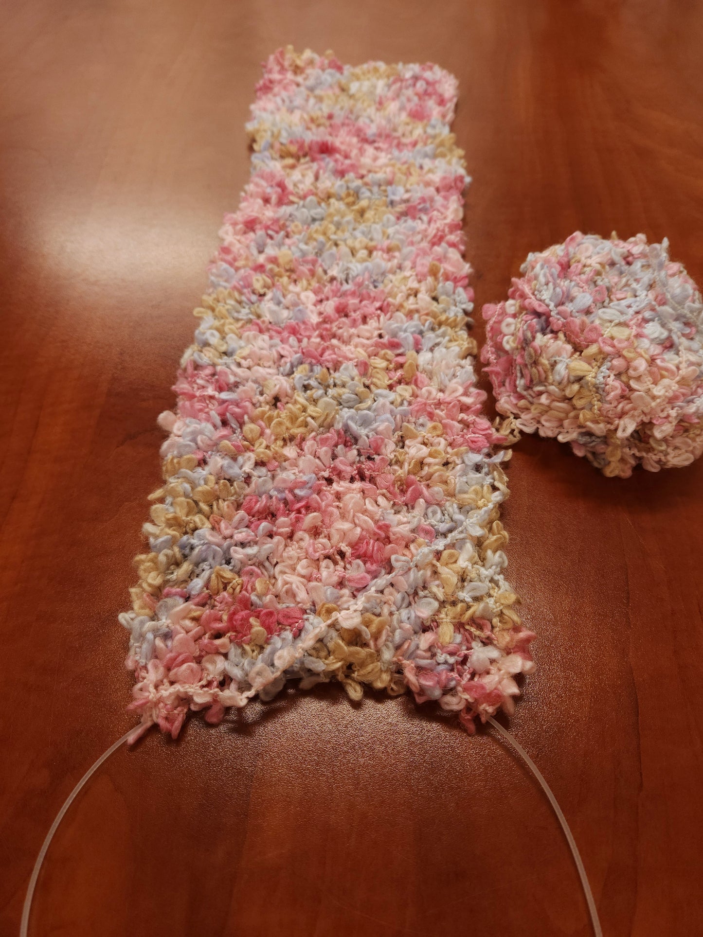 Scarf Hand-Knit Traditional | "Cotton Candy" | Pink Blue Tan