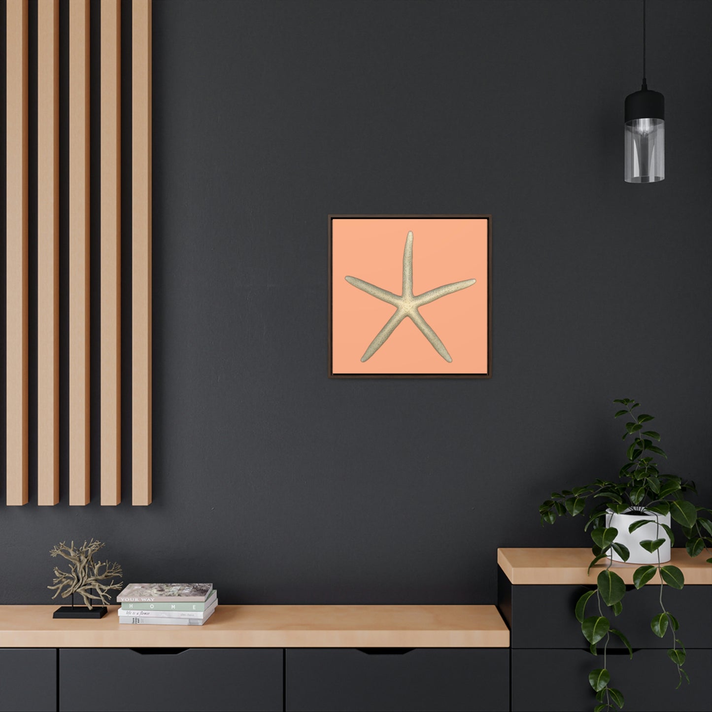 Finger Starfish Shell Top | Framed Canvas | Peach Background