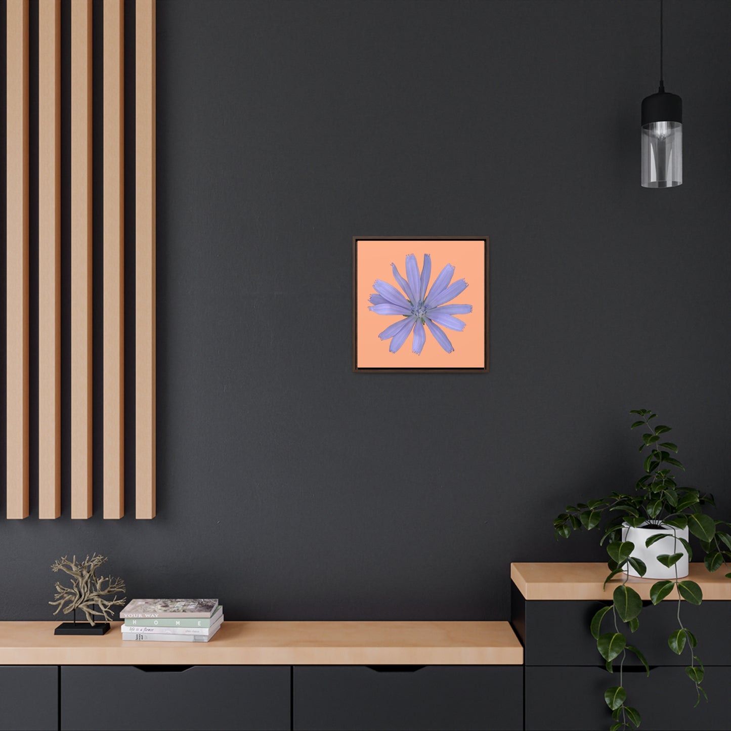 Chicory Flower Blue | Framed Canvas | Peach Background