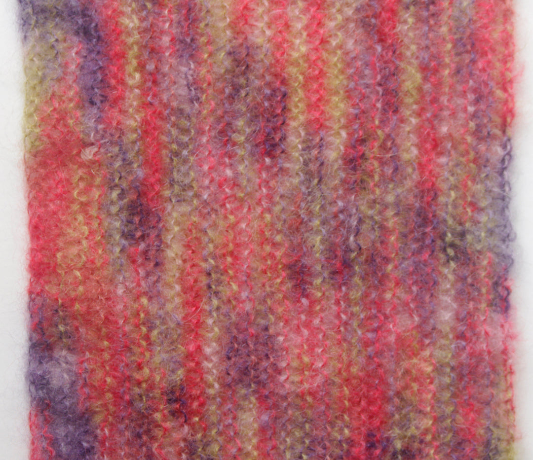 "Aurora" Hand-Knit Twisted Infinity Scarf was created with Jo Sharp Rare Comfort Infusion Kid Mohair blend yarn in Zinger colorway, detail.