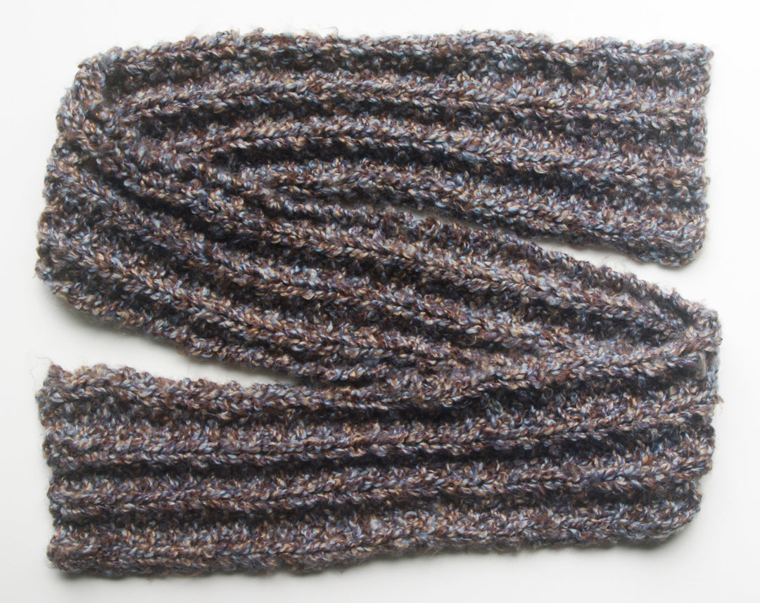 Scarf Hand-Knit Traditional | "Earth & Sky" | Chocolate Brown Sky Blue Tan