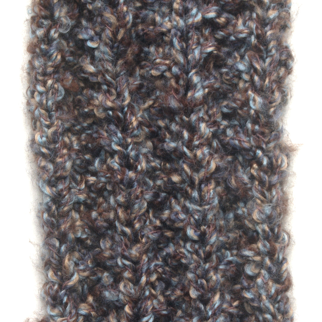 Scarf Hand-Knit Traditional | "Earth & Sky" | Chocolate Brown Sky Blue Tan