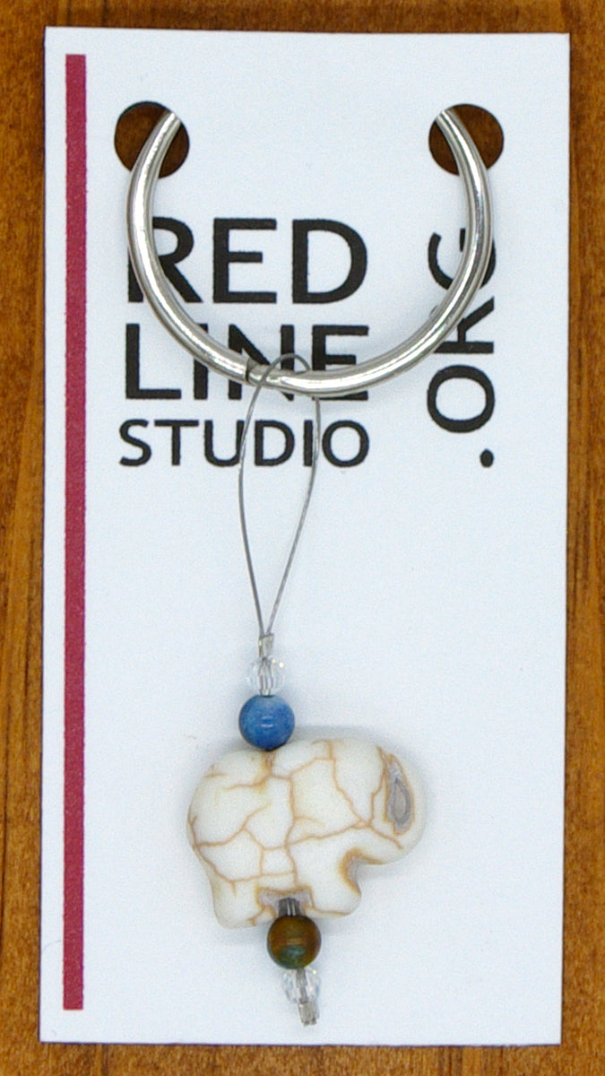 Elephant White Recycled Turquoise Wine Glass Charm | Zipper Pull | Stitch Marker