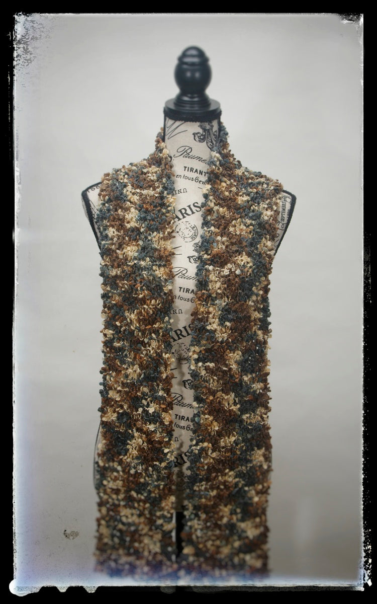 Scarf Hand-Knit Traditional | "Forest" | Green Brown Tan