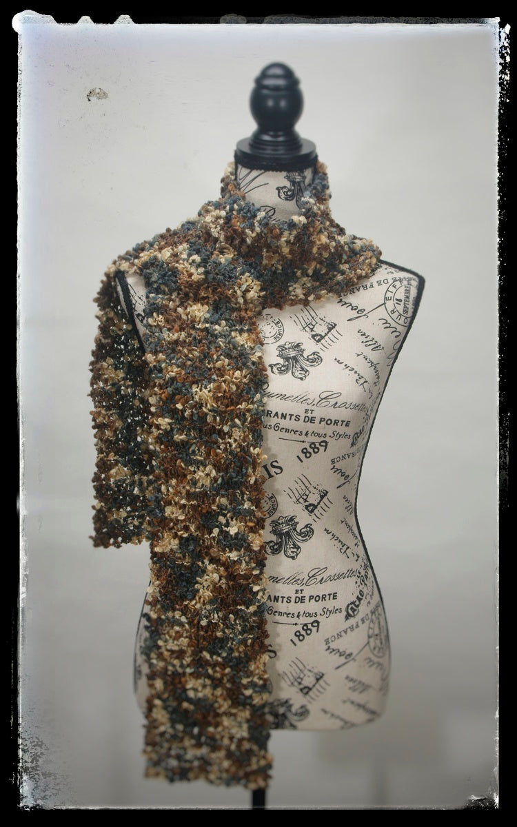 Scarf Hand-Knit Traditional | "Forest" | Green Brown Tan