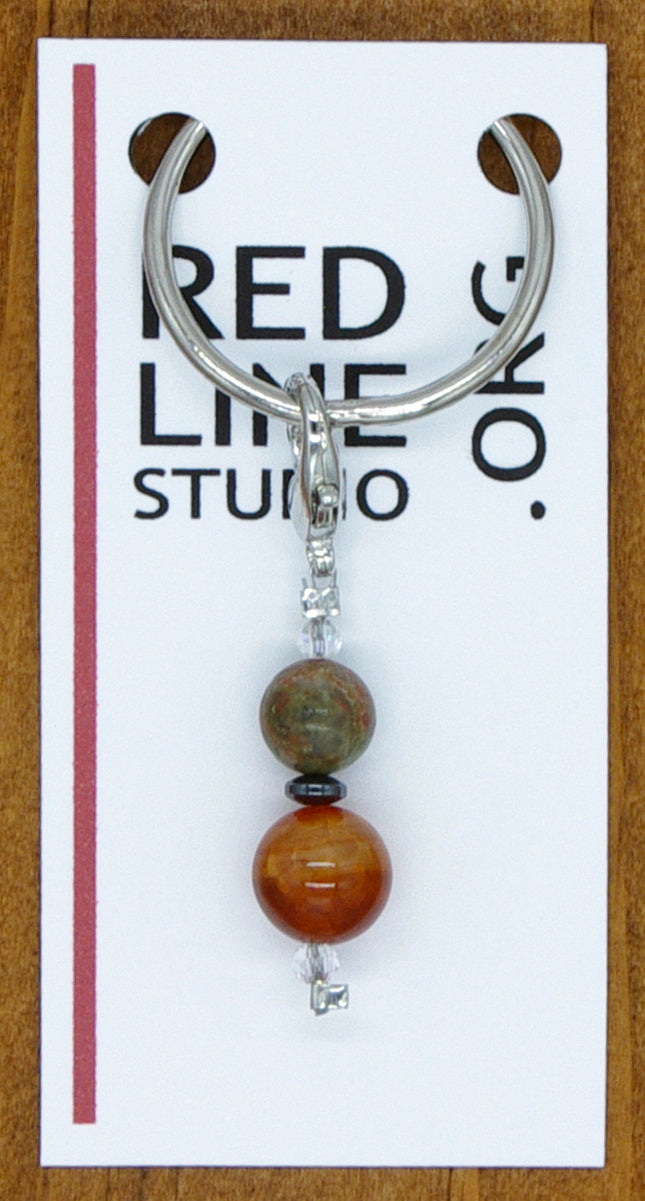 Green Unakite & Orange Quartzite Semi-Precious Stone Wine Glass Charm | Zipper Pull | Stitch Marker