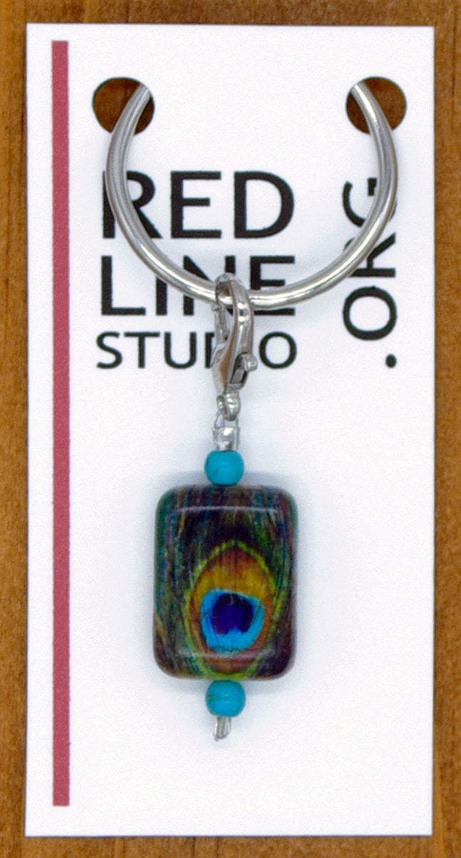 Peacock Feather Print Stone Wine Glass Charm | Zipper Pull | Stitch Marker