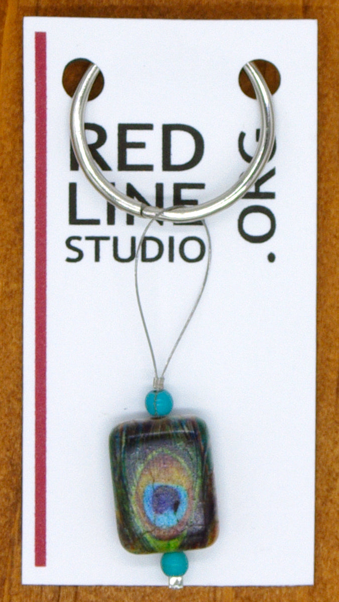 Peacock Feather Print Stone Wine Glass Charm | Zipper Pull | Stitch Marker