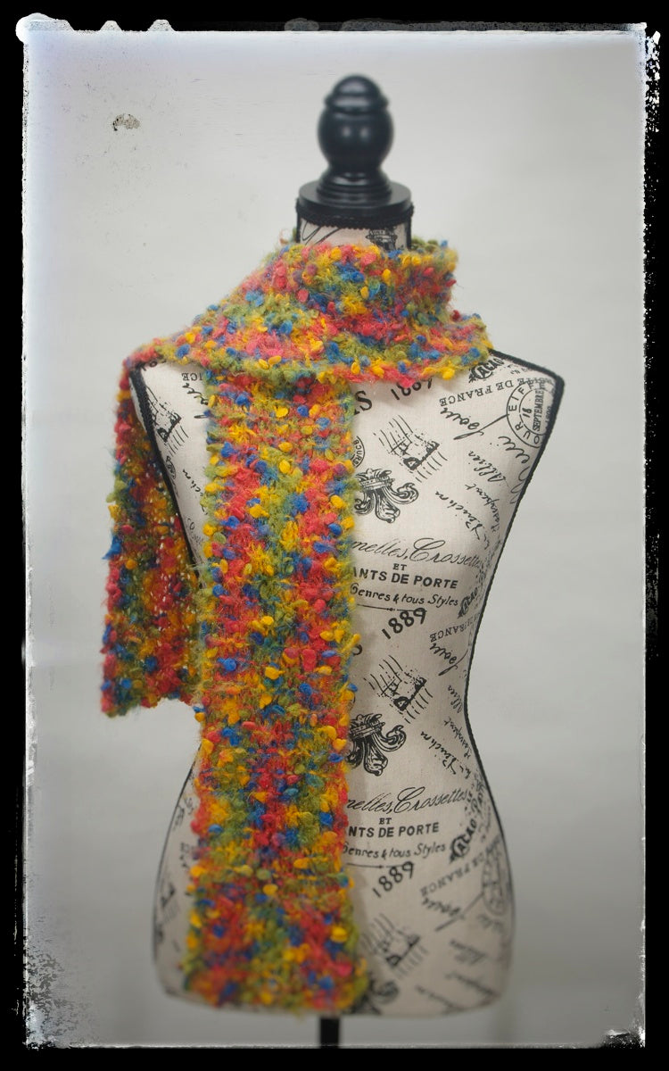 Scarf Hand-Knit Traditional | "Rainbow Sprinkles" | Purple Blue Green Yellow Orange Red