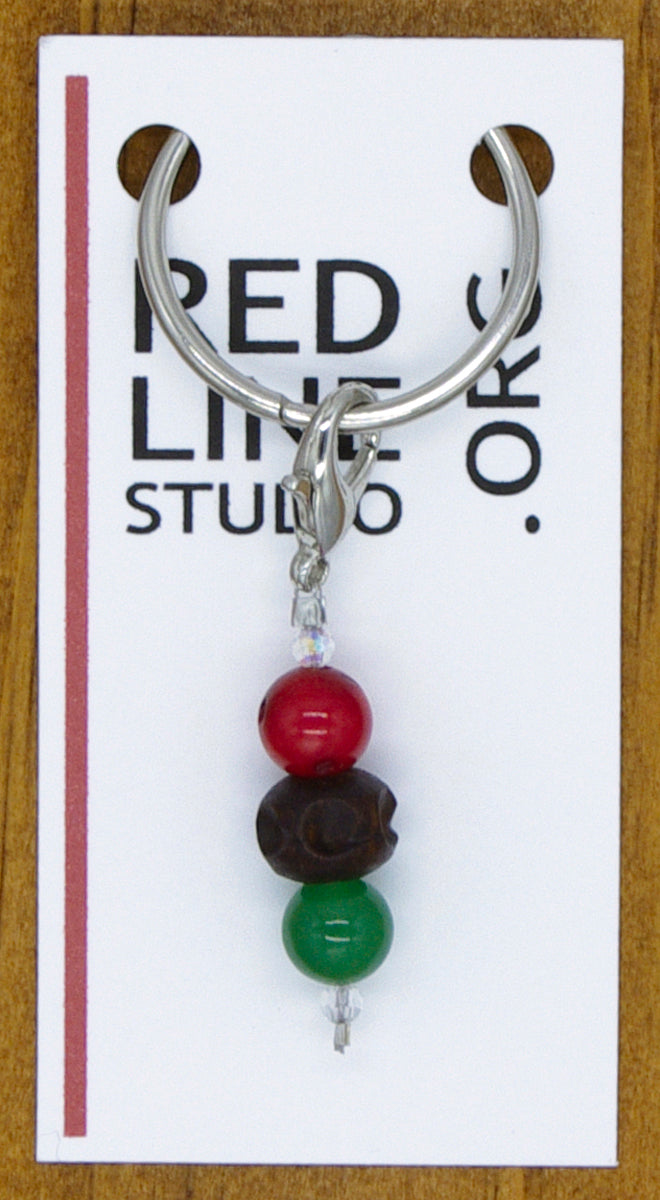 Red Bamboo Coral & Green Aventurine Semi-Precious Stone Carve Wood Wine Glass Charm | Zipper Pull | Stitch Marker