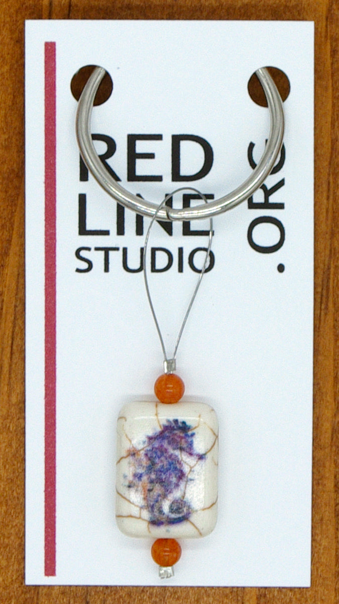 Seahorse Print Stone Purple White Wine Glass Charm | Zipper Pull | Stitch Marker