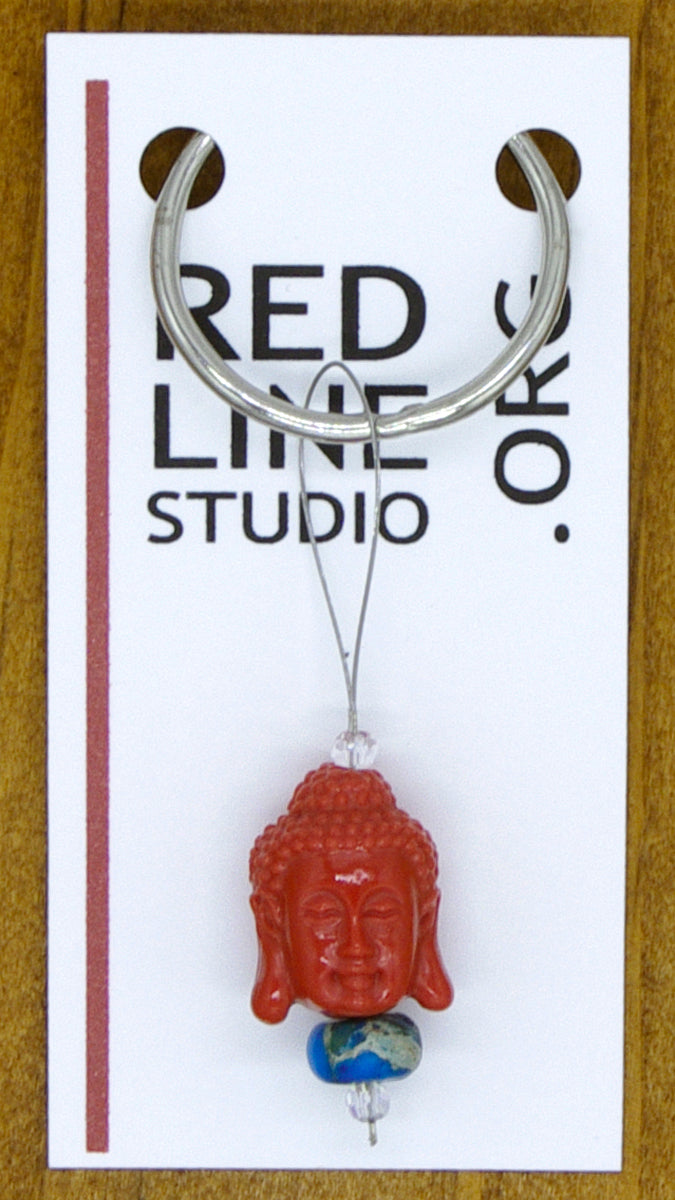 Siddhartha Gautama Buddha Head Red Wine Glass Charm | Zipper Pull | Stitch Marker