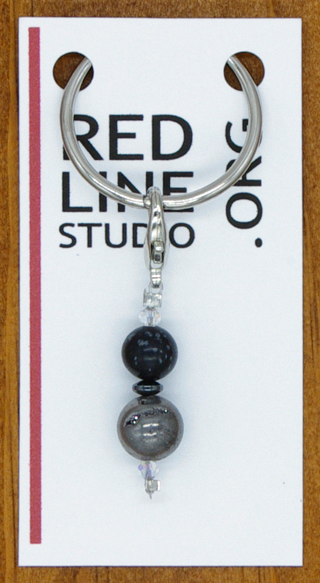 Snowflake Jasper Black & Druzy Agate Silver Semi-Precious Stone Wine Glass Charm | Zipper Pull | Stitch Marker