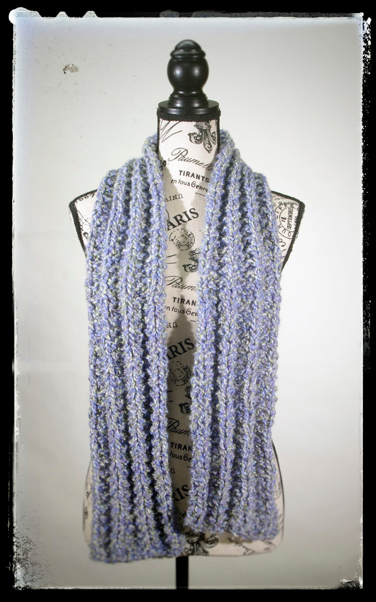 Scarf Hand-Knit Traditional | "Spring's Promise" | Lavendar Periwinkle Sage