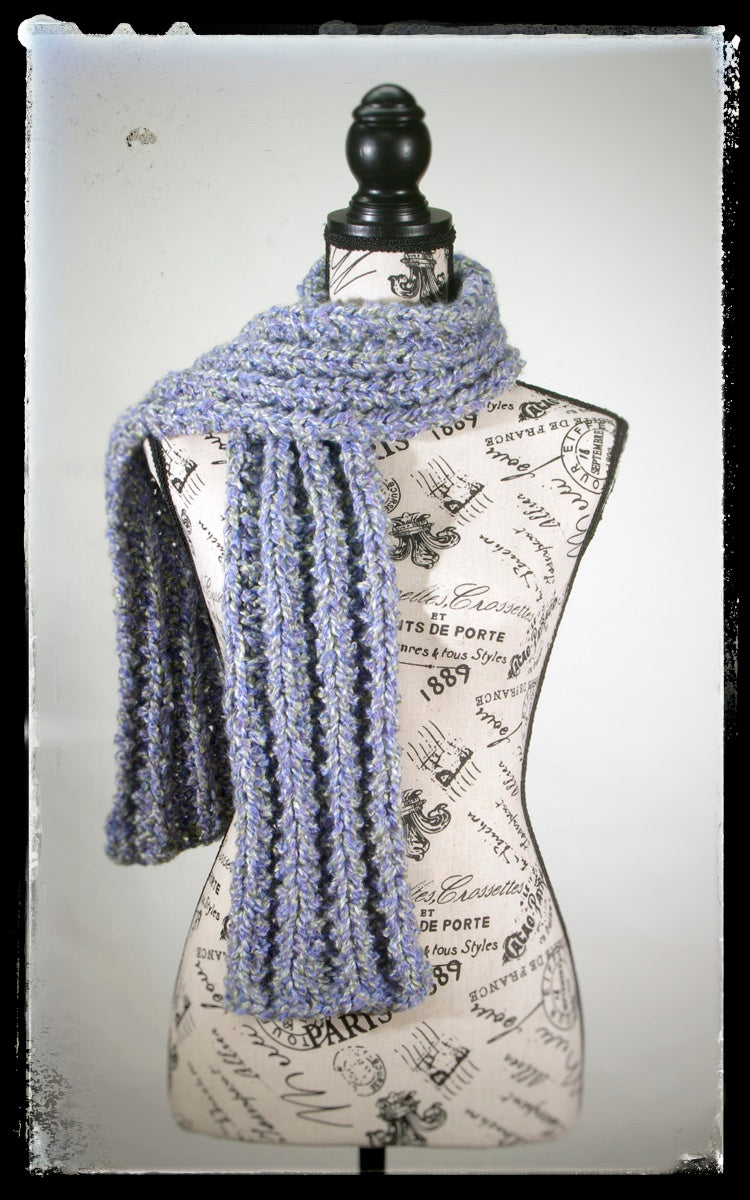 Scarf Hand-Knit Traditional | "Spring's Promise" | Lavendar Periwinkle Sage