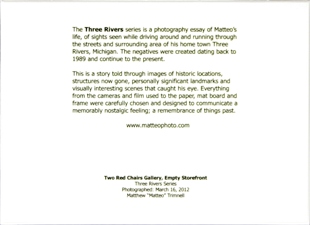 Three Rivers series, Two Red Chairs Gallery, Empty Storefront by Matteo