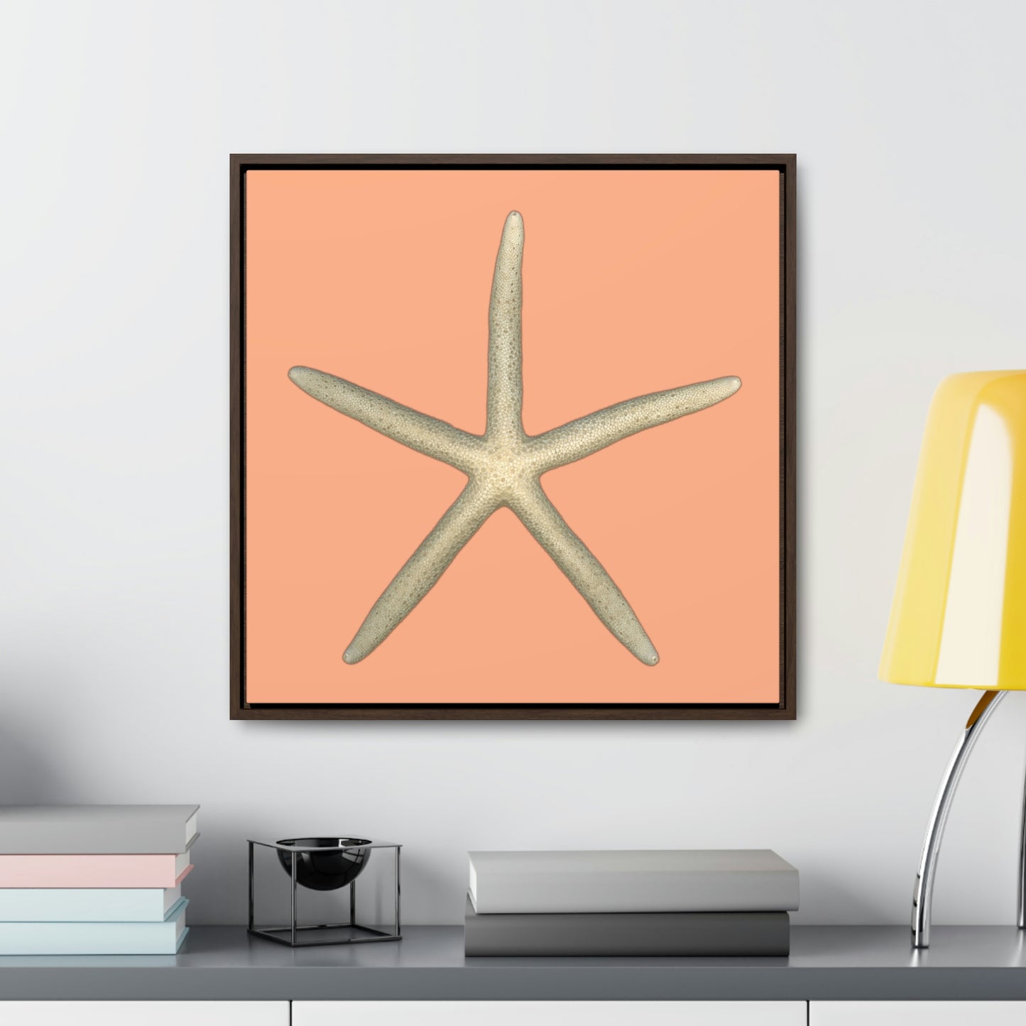 Finger Starfish Shell Top | Framed Canvas | Peach Background