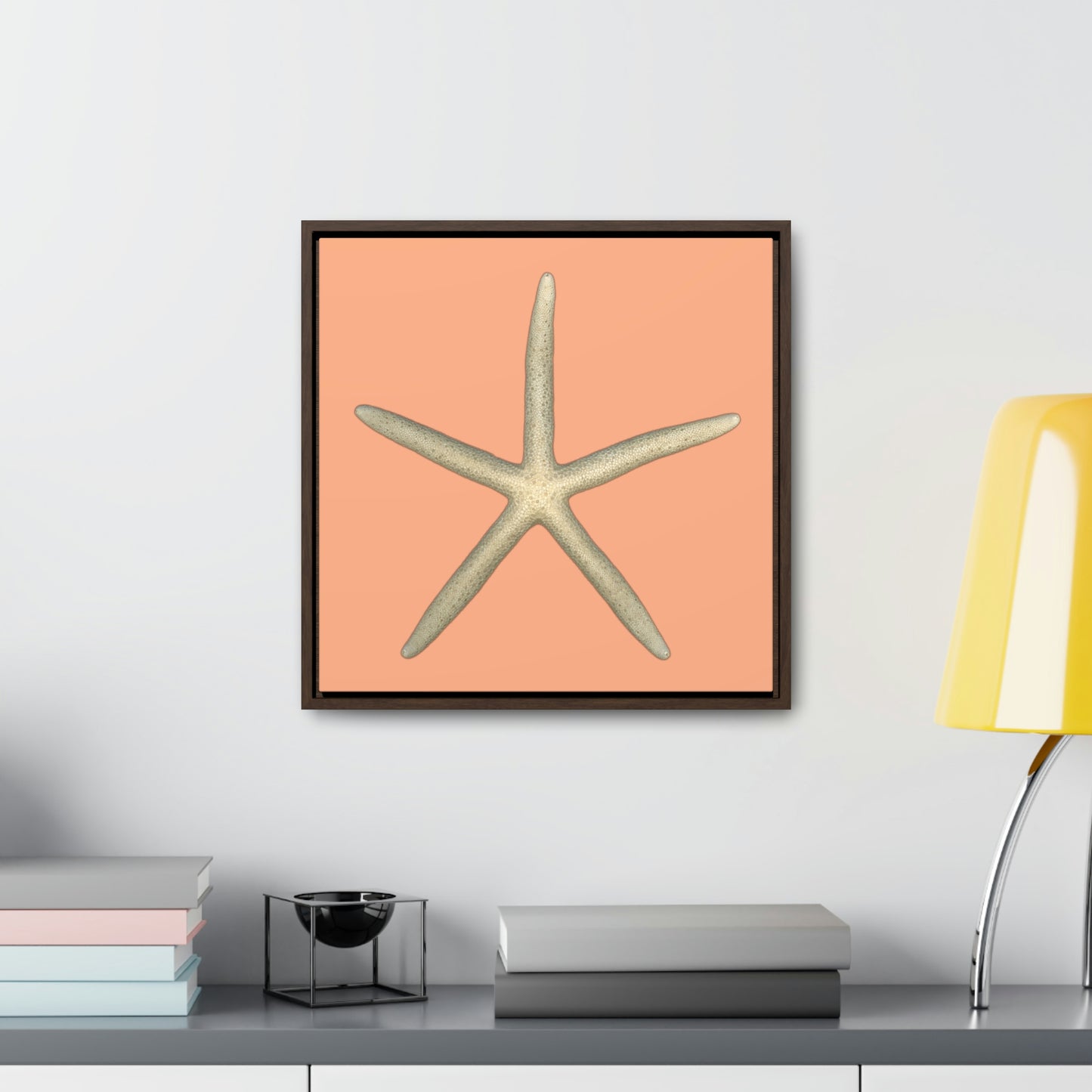 Finger Starfish Shell Top | Framed Canvas | Peach Background