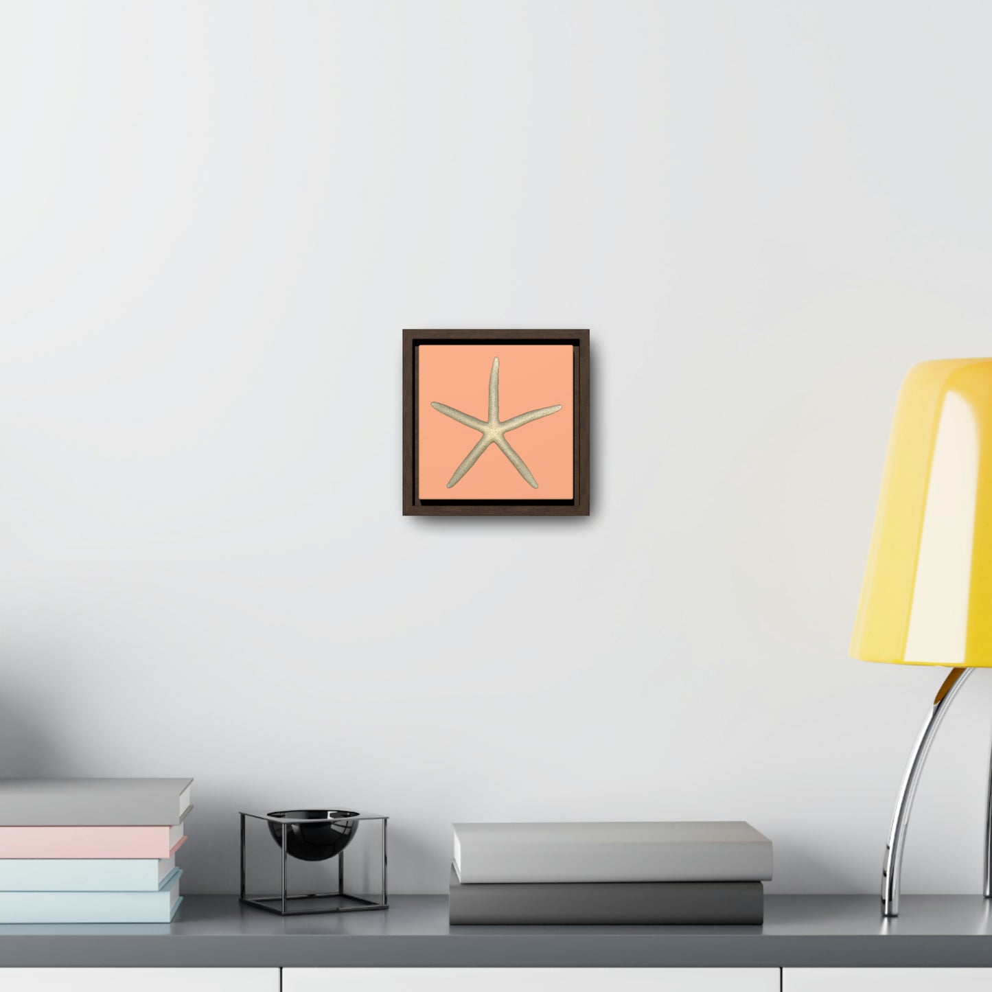Finger Starfish Shell Top | Framed Canvas | Peach Background