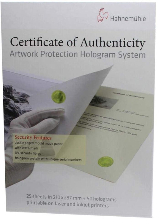 Hahnemühle Certificate of Authenticity &amp; Hologram System Image.