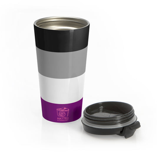 Asexual Pride Flag | Stainless Steel Travel Mug | 15oz | Black Grey White Purple