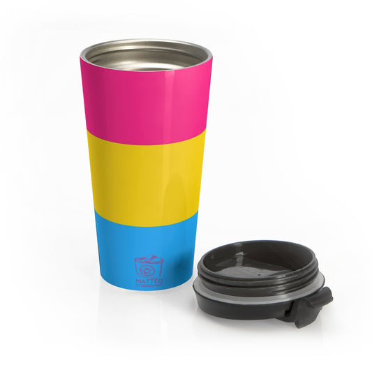 Pansexual Pride Flag | Stainless Steel Travel Mug | 15oz | Blue Yellow Pink