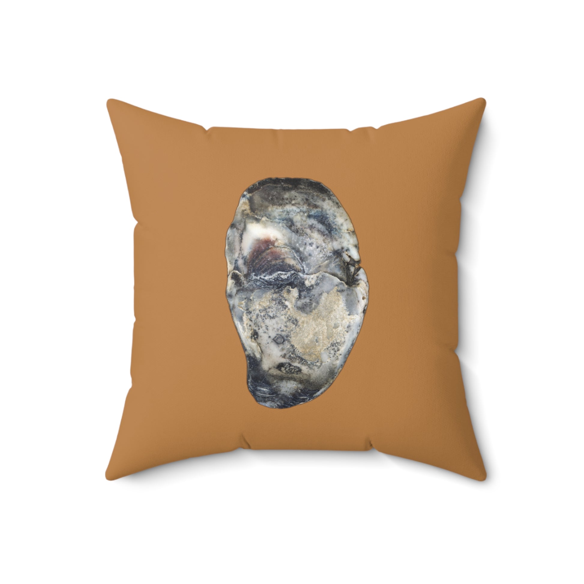 Throw Pillow | Oyster Shell Blue | Camel Brown | Back | 18x18 Oceancore Seacore Naturecore