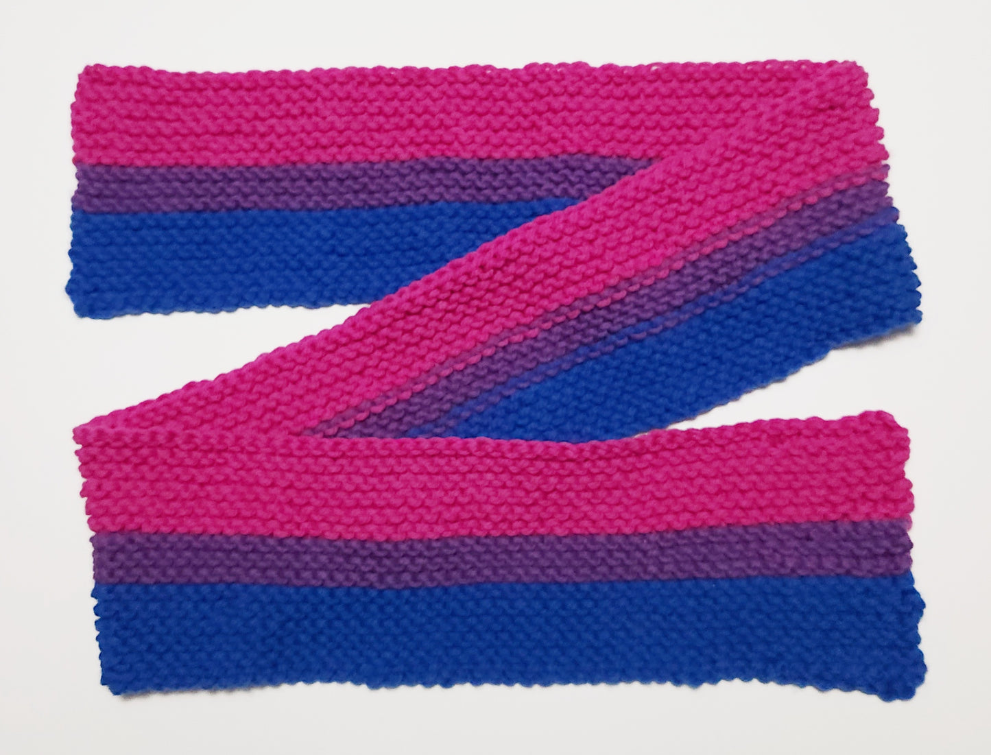 Scarf Hand-Knit Traditional | "Bisexual Pride" |Rose Grape Sapphire