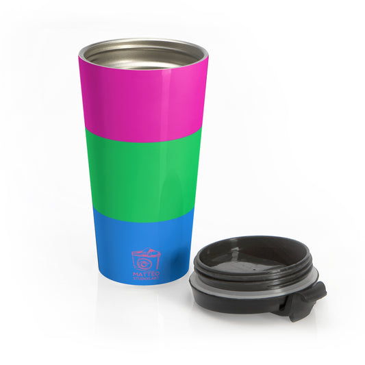Polysexual Pride Flag | Stainless Steel Travel Mug | 15oz | Pink Green Blue