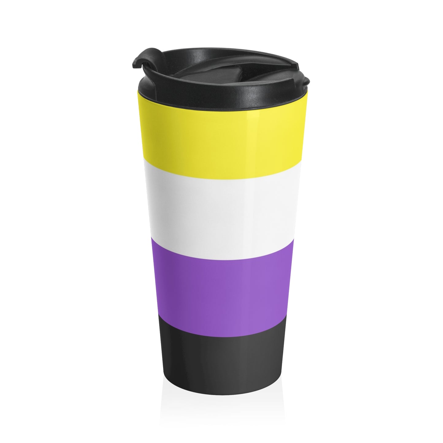 Nonbinary Pride Flag | Stainless Steel Travel Mug | 15oz | Yellow White Purple Black