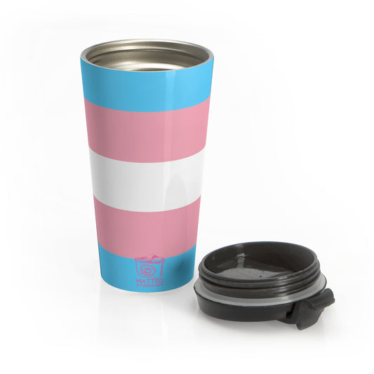 Transgender Pride Flag | Stainless Steel Travel Mug | 15oz | Blue Pink White