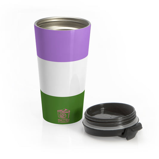 Genderqueer Pride Flag | Stainless Steel Travel Mug | 15oz | Lavender White Green