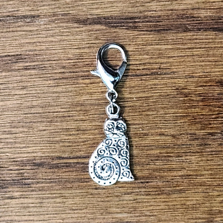 Cat Cartoon Silver Wine Glass Charm | Zipper Pull | Stitch Marker