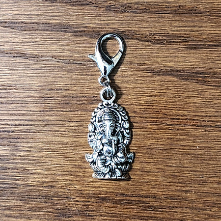Ganesha Hindu Elephant God Silver Wine Glass Charm | Zipper Pull | Stitch Marker