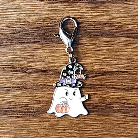 Ghost Witch Enamel Silver Wine Glass Charm | Zipper Pull | Stitch Marker