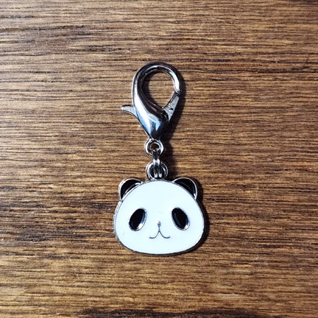 Panda Face Silver Enamel Wine Glass Charm | Zipper Pull | Stitch Marker