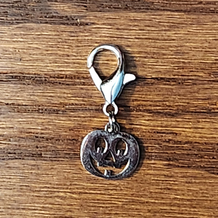 Pumpkin Jack-O'-Lantern Silver Wine Glass Charm | Zipper Pull | Stitch Marker